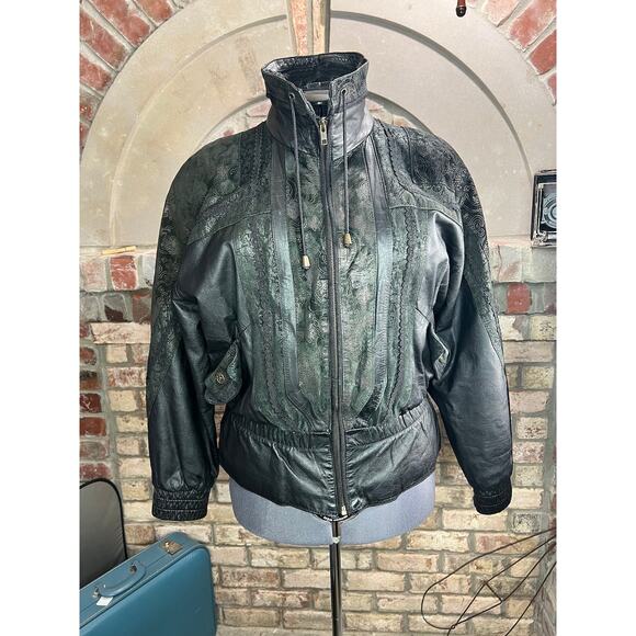 badlands leather jacket unique pattern dolman sleeve 1990s black - Picture 15 of 16
